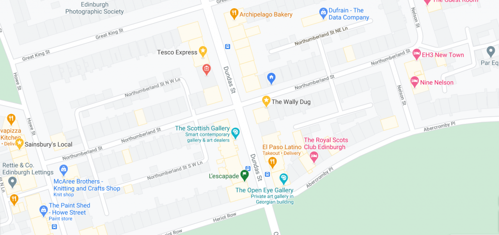 Map of Northumberland Street area in Google Maps