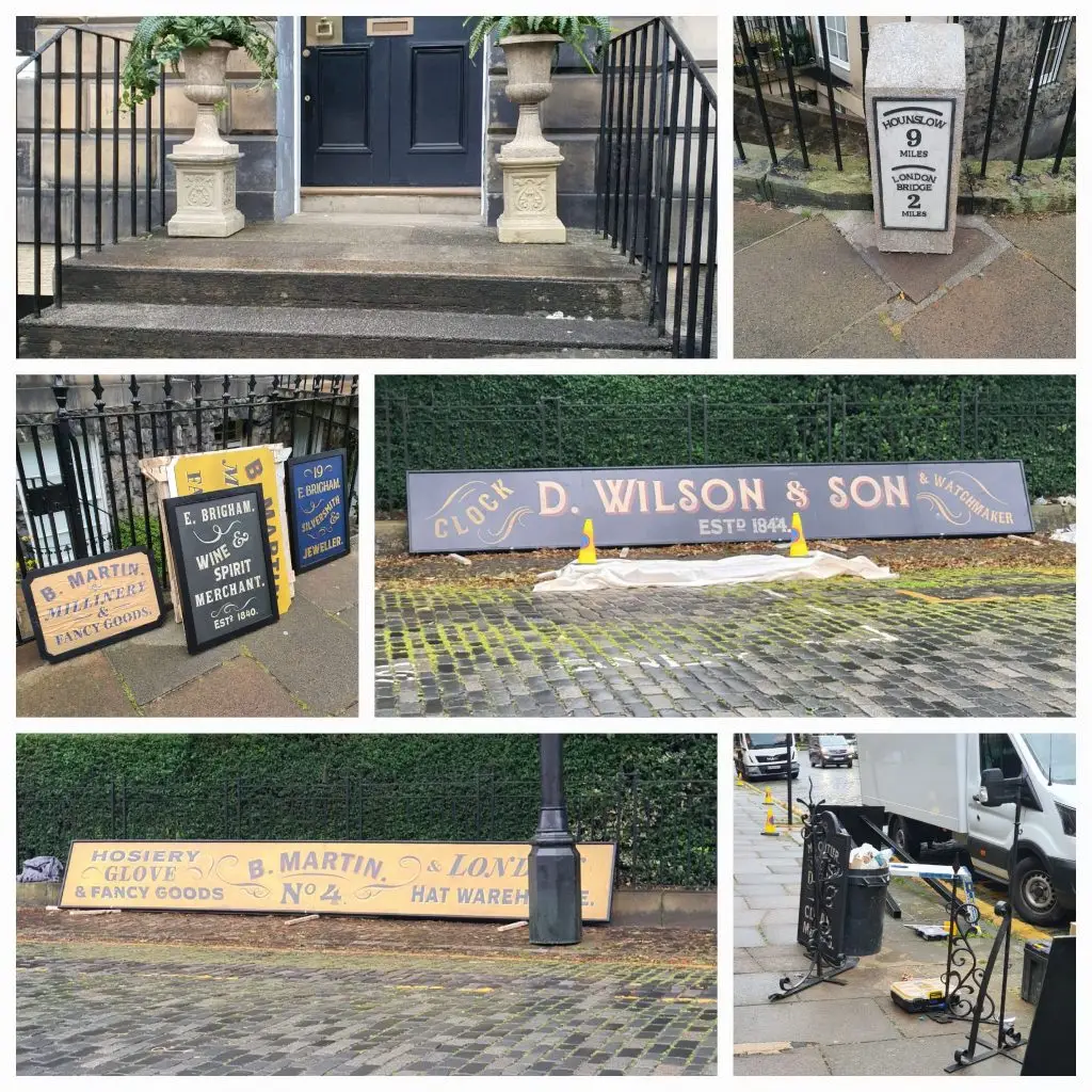 Montage of filming street setting.